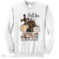 Fall for Jesus He Never Leaves Christian Faith Jesus Autumn Sweatshirt thumb 0