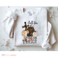 Fall for Jesus He Never Leaves Christian Faith Jesus Autumn Sweatshirt thumb 2