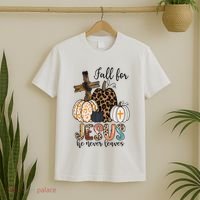 Fall for Jesus He Never Leaves Christian Faith Jesus Autumn T-Shirt thumb 2