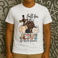Fall for Jesus He Never Leaves Christian Faith Jesus Autumn T-Shirt thumb 3