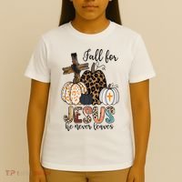 Fall for Jesus He Never Leaves Christian Faith Jesus Autumn T-Shirt thumb 4