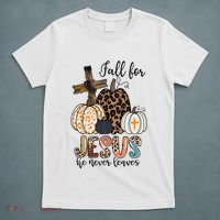 Fall for Jesus He Never Leaves Christian Faith Jesus Autumn T-Shirt thumb 5