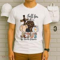Fall for Jesus He Never Leaves Christian Faith Jesus Autumn T-Shirt thumb 6