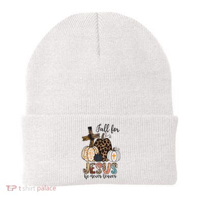 Fall for Jesus He Never Leaves Christian Faith Jesus Autumn Beanie