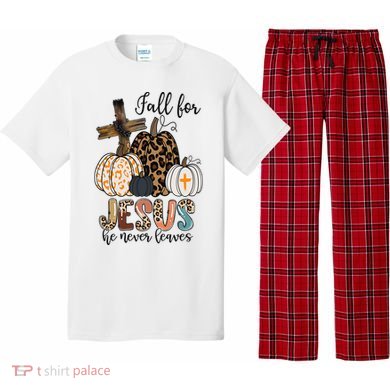 Fall for Jesus He Never Leaves Christian Faith Jesus Autumn Pajama Set