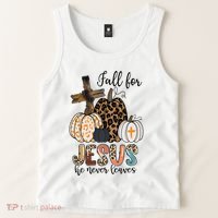 Fall for Jesus He Never Leaves Christian Faith Jesus Autumn Tank Top thumb 2