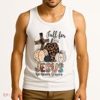 Fall for Jesus He Never Leaves Christian Faith Jesus Autumn Tank Top thumb 3