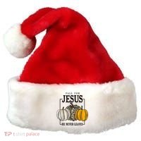 Fall for Jesus He Never Leaves Christian Faith Jesus Autumn Santa Hat thumb 0