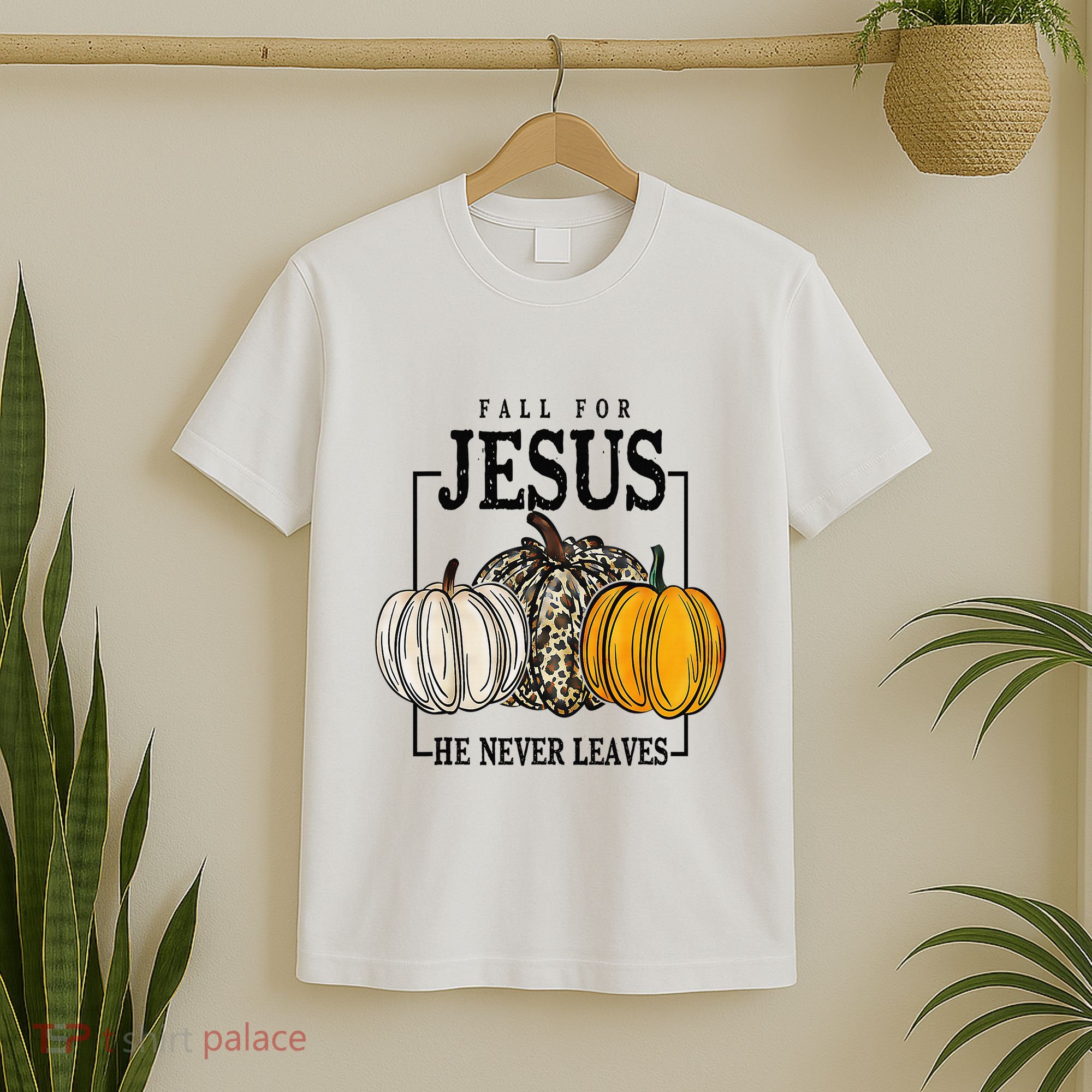 Fall for Jesus He Never Leaves Christian Faith Jesus Autumn T-Shirt