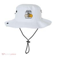 Fall for Jesus He Never Leaves Christian Faith Jesus Autumn Bucket Hat thumb 0