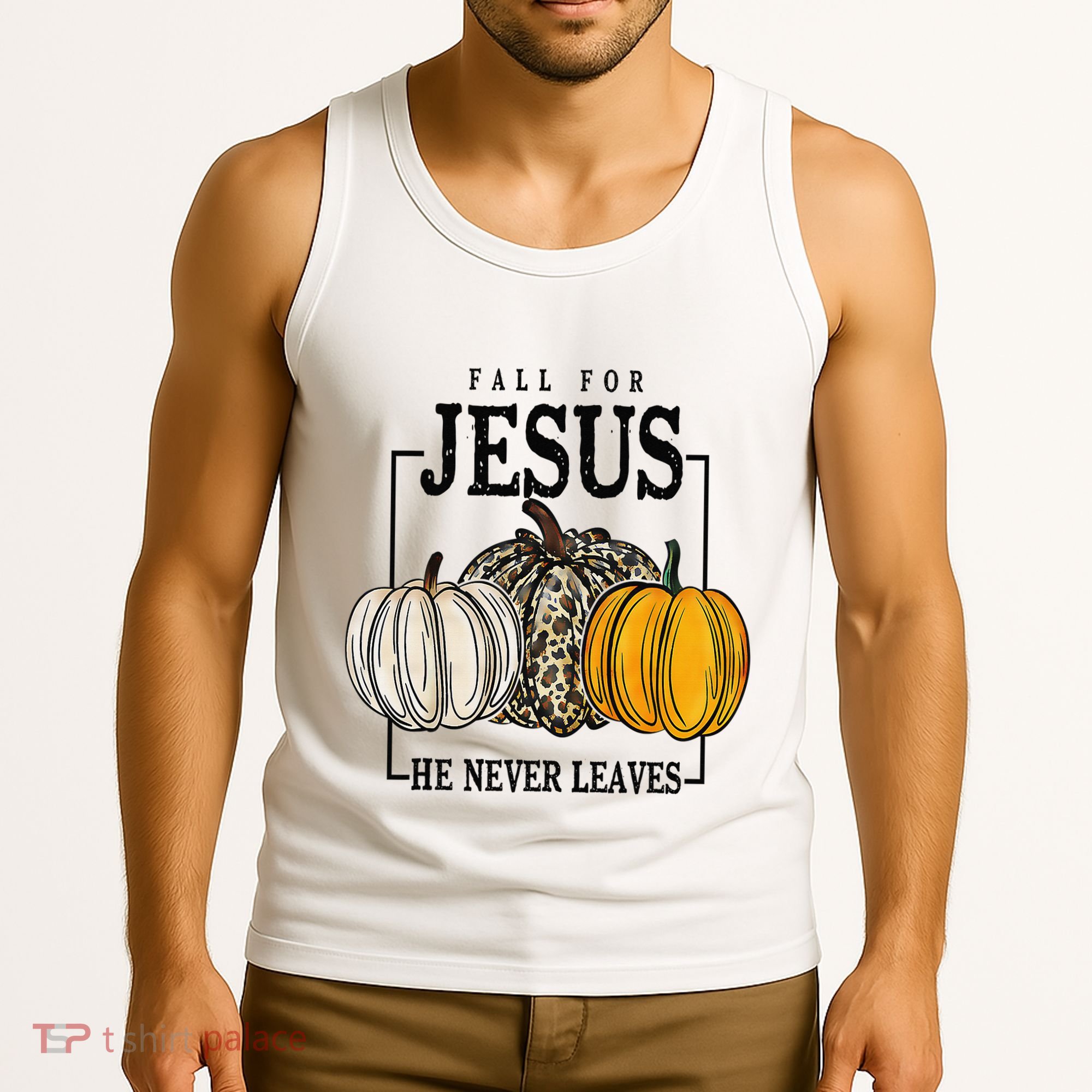 Fall for Jesus He Never Leaves Christian Faith Jesus Autumn Tank Top