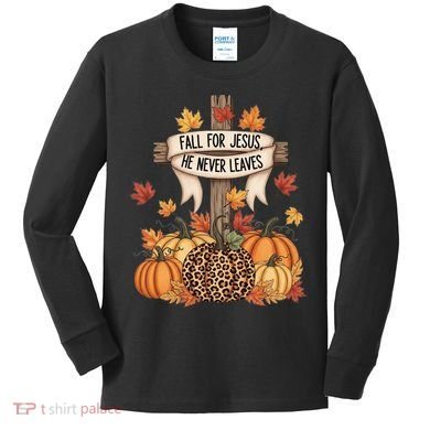 Fall For Jesus Thanksgiving Autumn Kids Long Sleeve Shirt