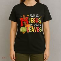 Fall For Jesus He Never Leaves Autumn Religious Christian T-Shirt thumb 4