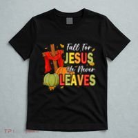 Fall For Jesus He Never Leaves Autumn Religious Christian T-Shirt thumb 5