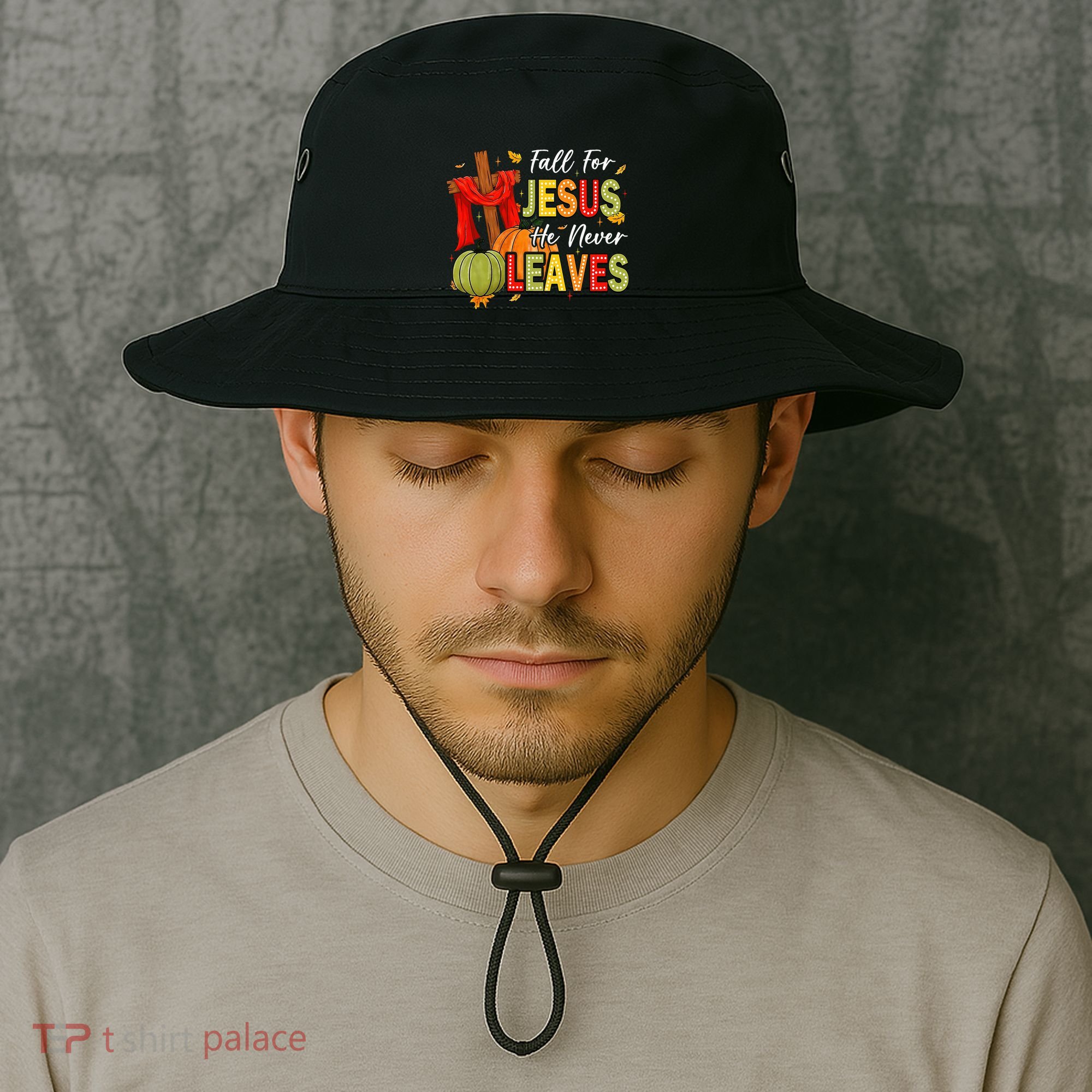 Fall For Jesus He Never Leaves Autumn Religious Christian Bucket Hat