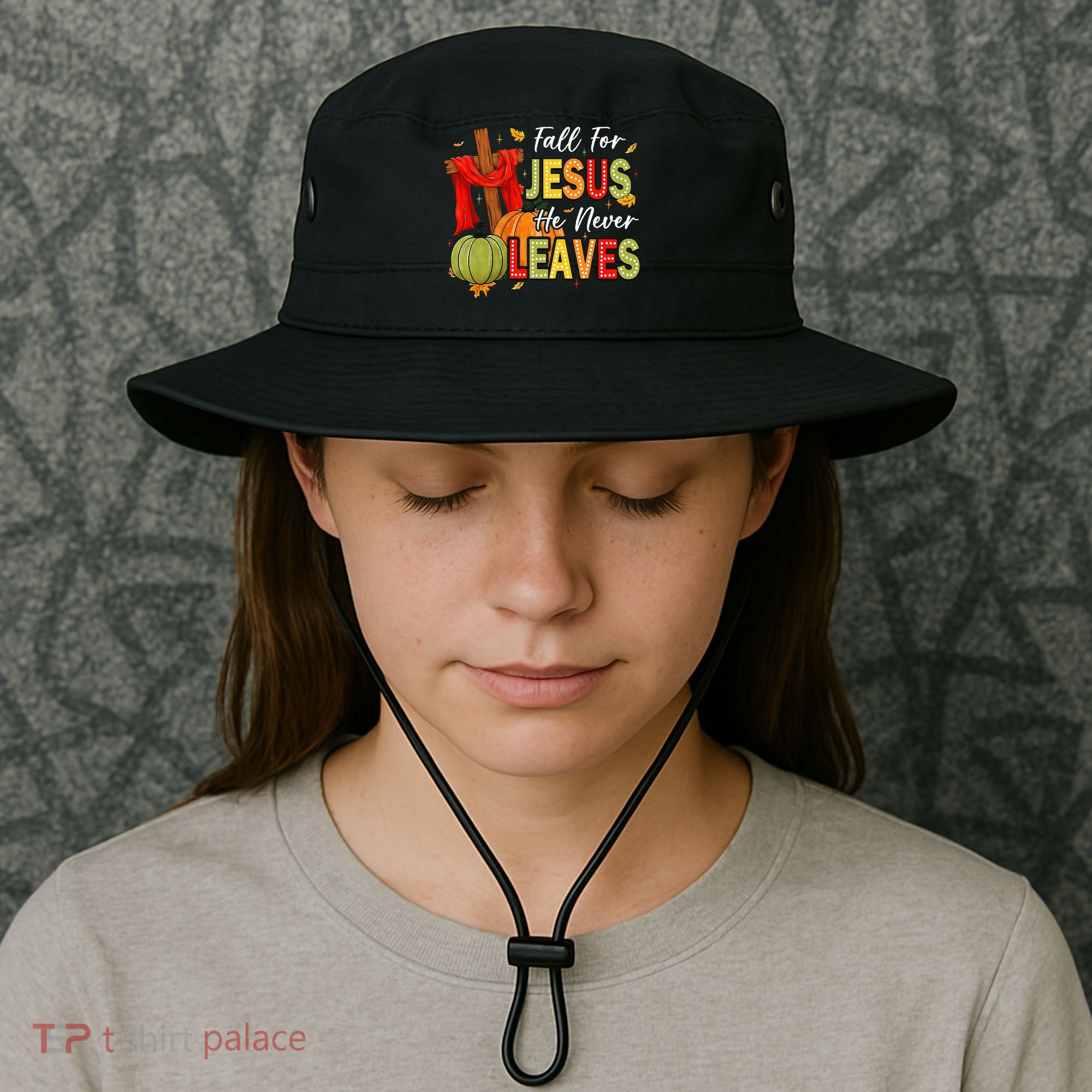 Fall For Jesus He Never Leaves Autumn Religious Christian Bucket Hat