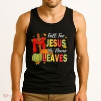 Fall For Jesus He Never Leaves Autumn Religious Christian Tank Top thumb 3