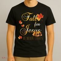Fall For Jesus He Never Leaves Christian Autumn Season T-Shirt thumb 3