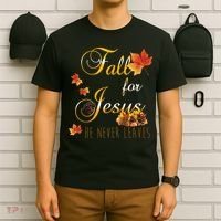 Fall For Jesus He Never Leaves Christian Autumn Season T-Shirt thumb 6