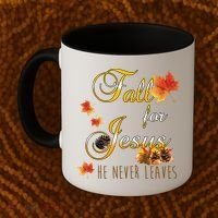 Fall For Jesus He Never Leaves Christian Autumn Season Coffee Mug thumb 2