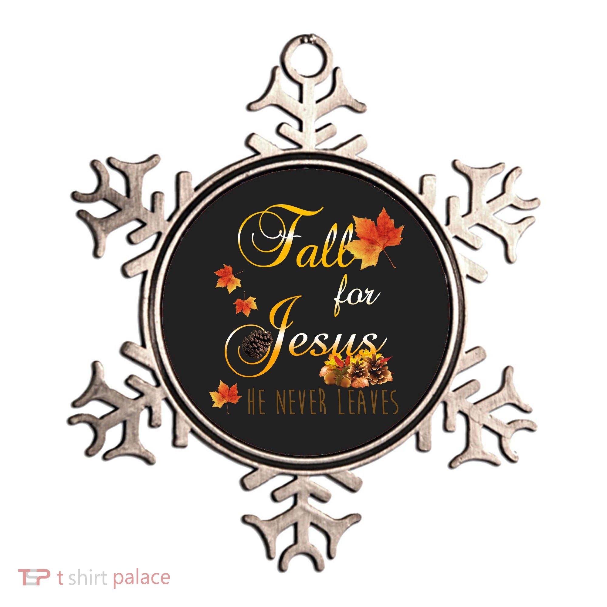 Fall For Jesus He Never Leaves Christian Autumn Season Ornament