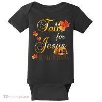 Fall For Jesus He Never Leaves Christian Autumn Season Baby Bodysuit thumb 0