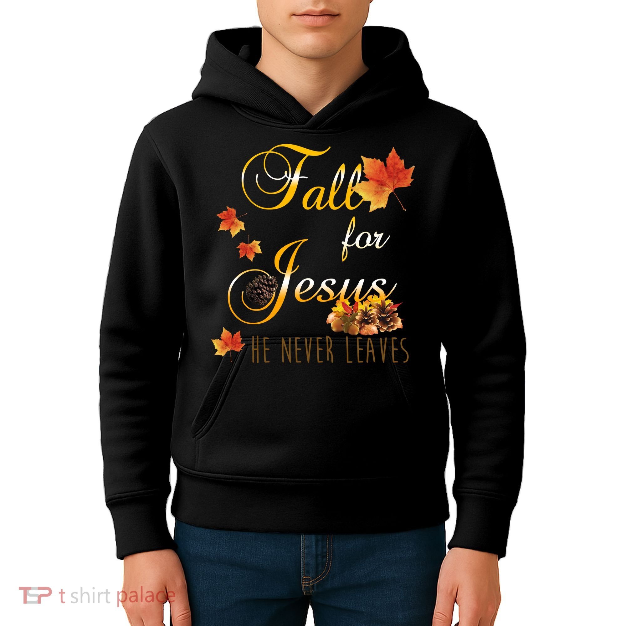 Fall For Jesus He Never Leaves Christian Autumn Season Kids Hoodie