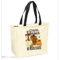 Fall For Jesus He Never Leaves Christian Autumn Thanksgiving  Tote Bag thumb 2
