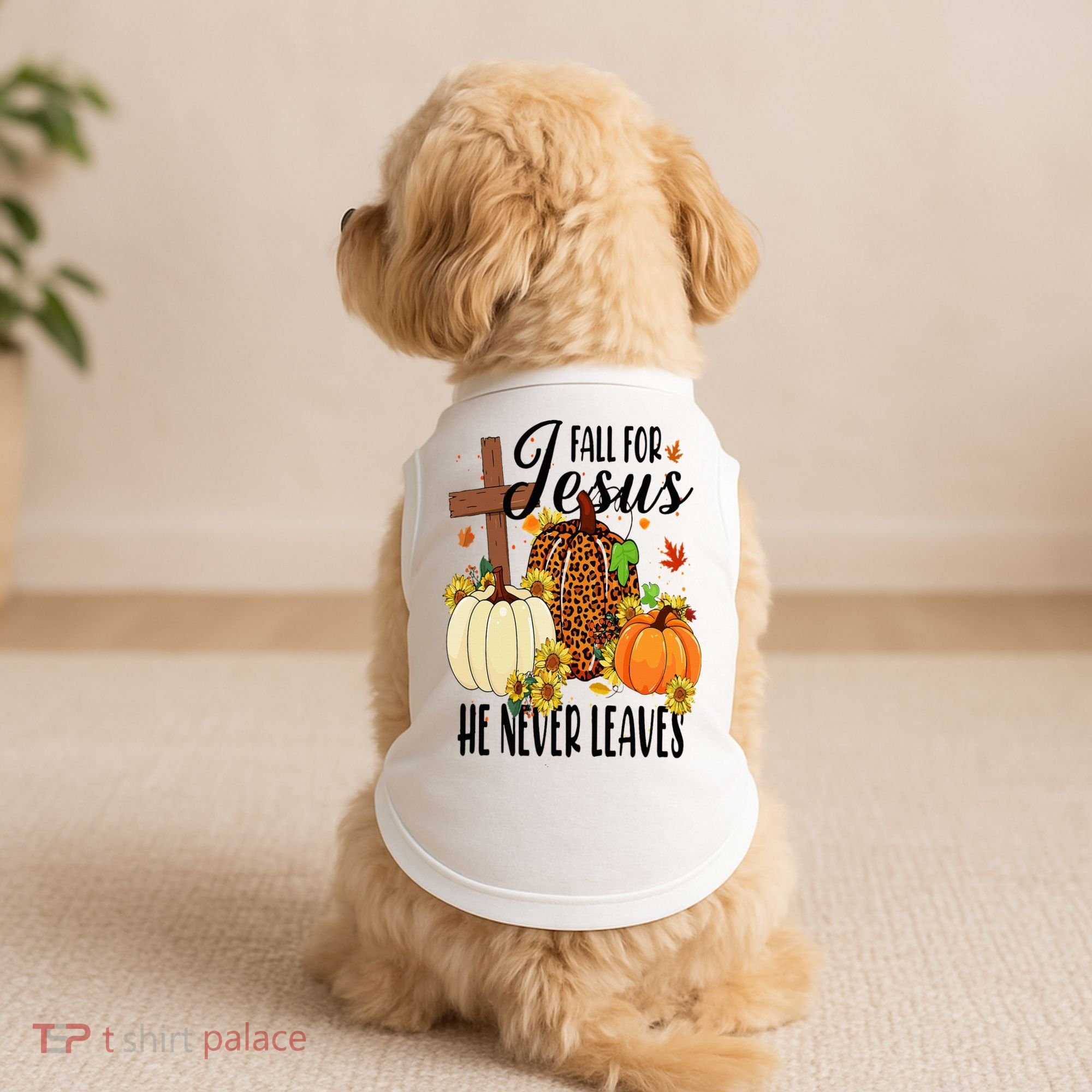 Fall For Jesus He Never Leaves Christian Autumn Thanksgiving  Doggie Tank