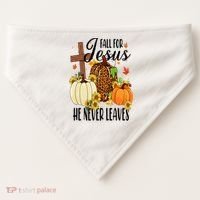 Fall For Jesus He Never Leaves Christian Autumn Thanksgiving  USA-Made Doggie Bandana thumb 0