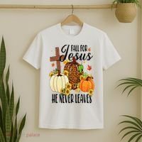 Fall For Jesus He Never Leaves Christian Autumn Thanksgiving  T-Shirt thumb 2