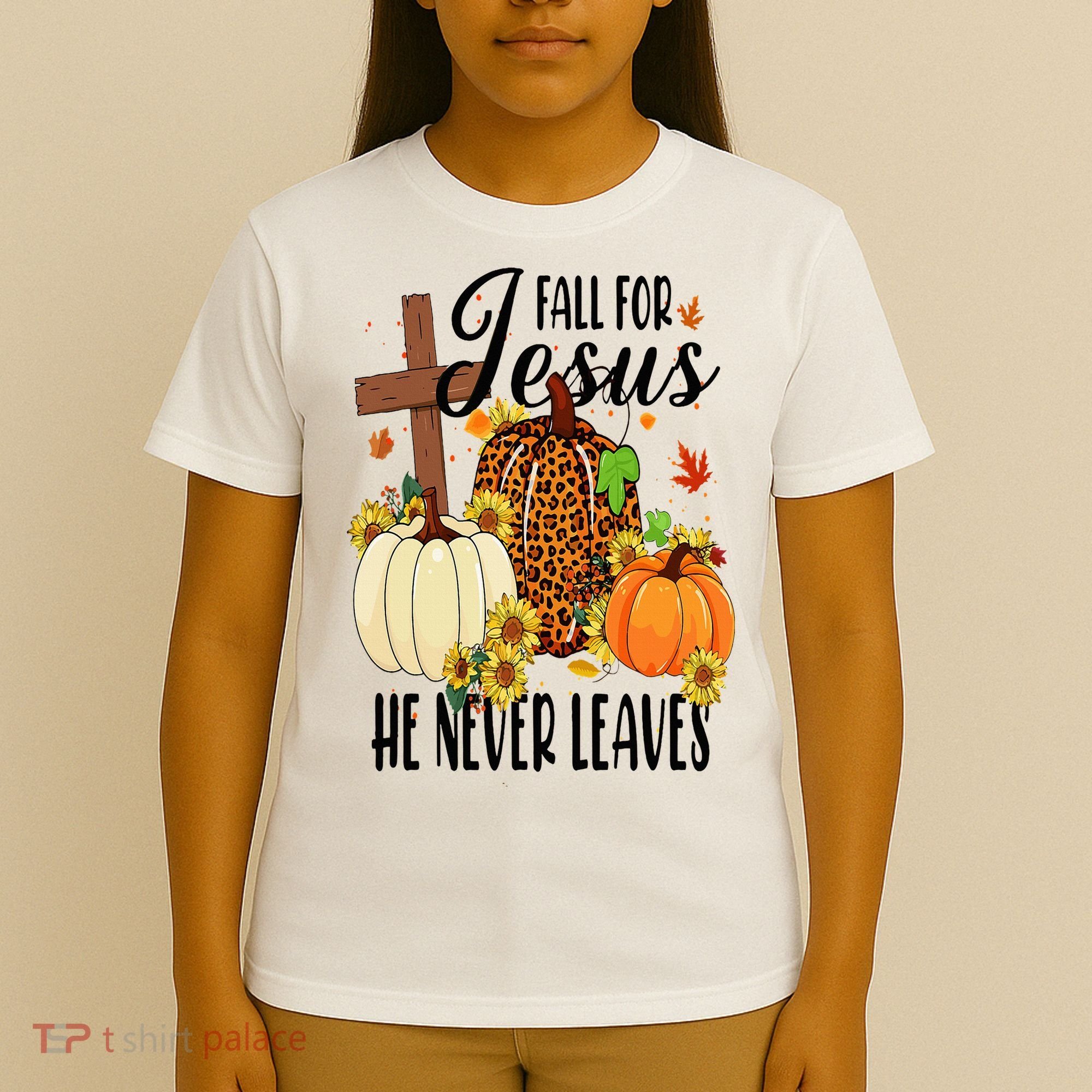 Fall For Jesus He Never Leaves Christian Autumn Thanksgiving  T-Shirt