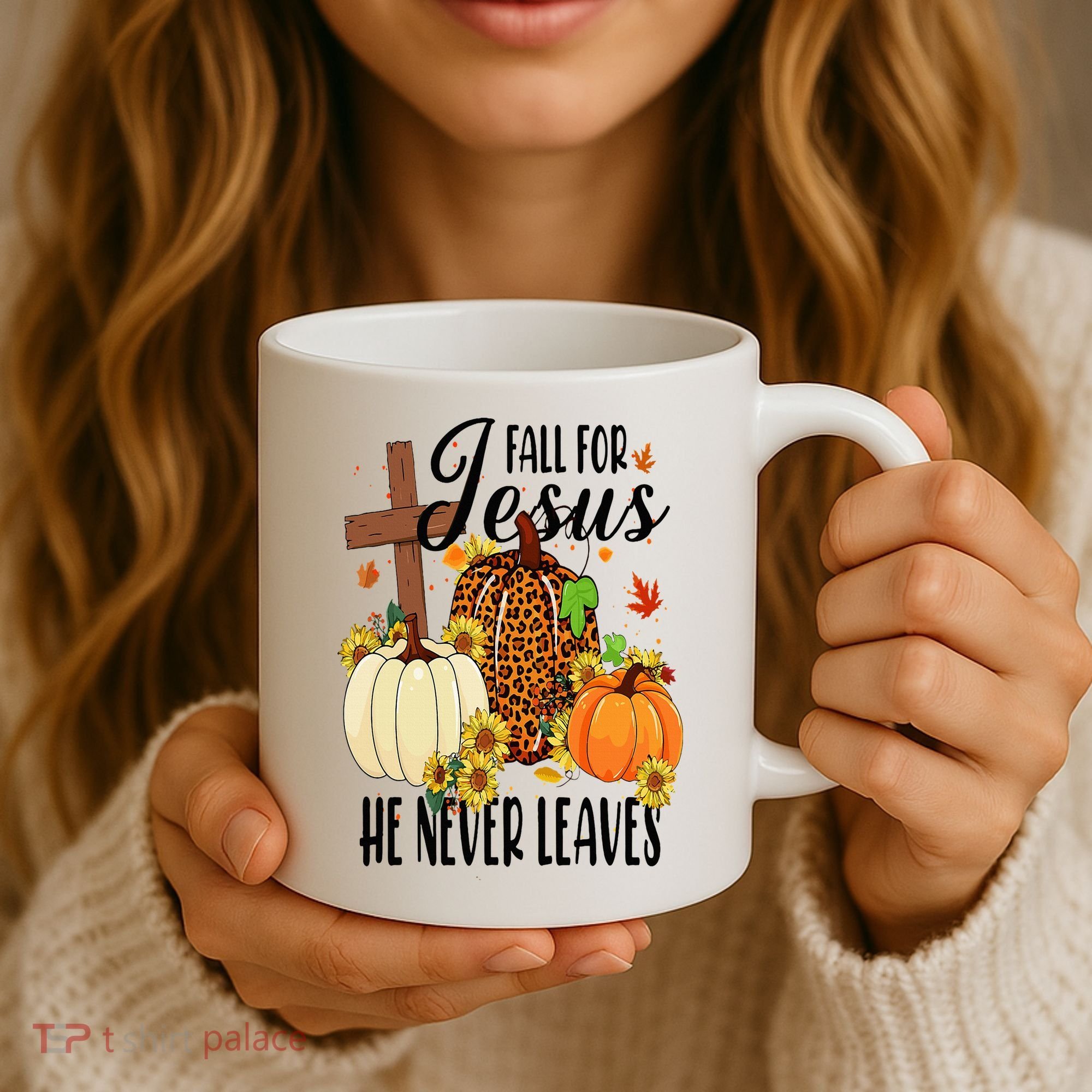 Fall For Jesus He Never Leaves Christian Autumn Thanksgiving  Coffee Mug