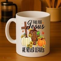 Fall For Jesus He Never Leaves Christian Autumn Thanksgiving  Coffee Mug thumb 4