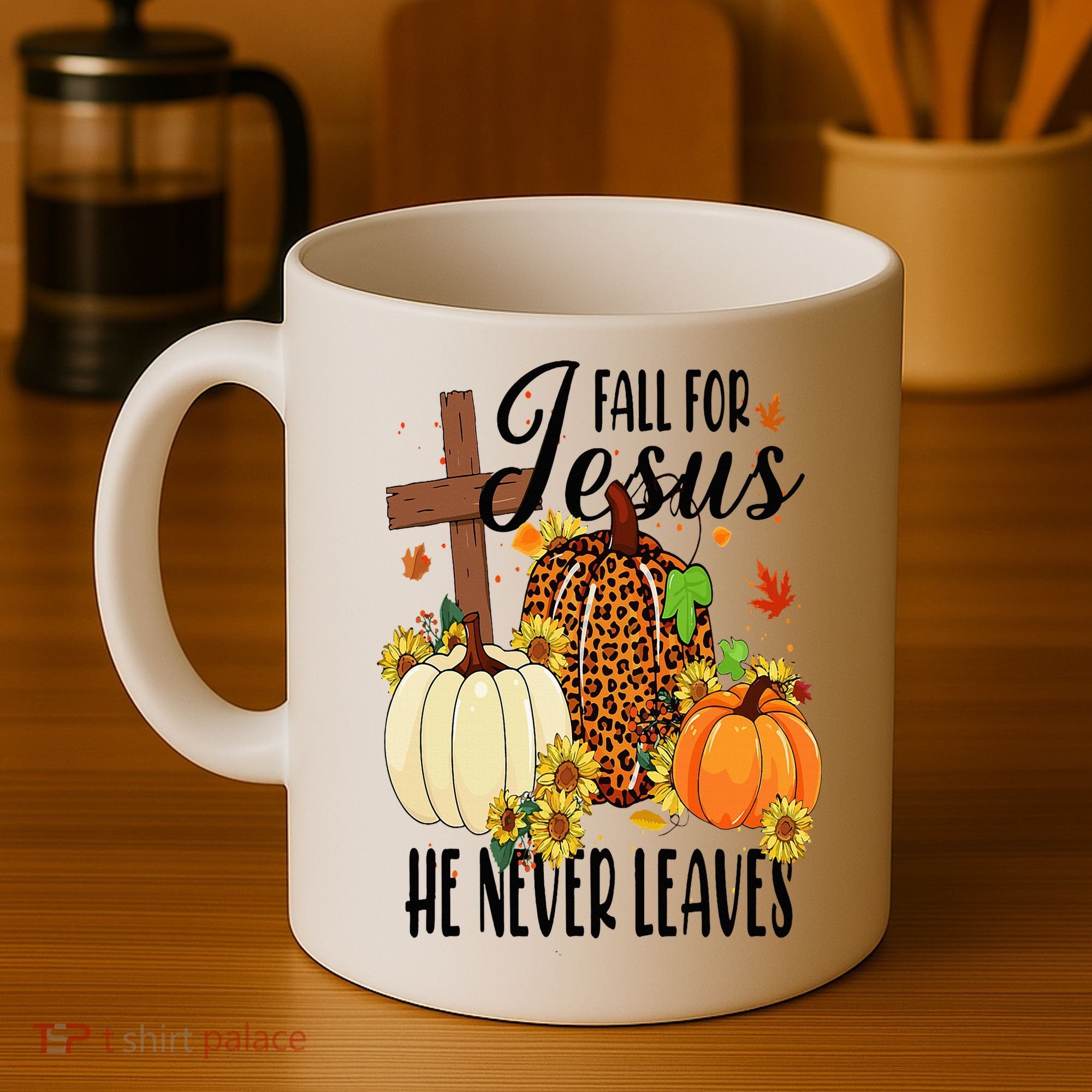 Fall For Jesus He Never Leaves Christian Autumn Thanksgiving  Coffee Mug