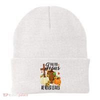 Fall For Jesus He Never Leaves Christian Autumn Thanksgiving  Beanie thumb 0