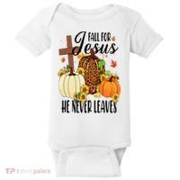 Fall For Jesus He Never Leaves Christian Autumn Thanksgiving  Baby Bodysuit thumb 0
