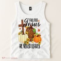 Fall For Jesus He Never Leaves Christian Autumn Thanksgiving  Tank Top thumb 2