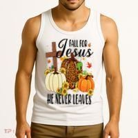 Fall For Jesus He Never Leaves Christian Autumn Thanksgiving  Tank Top thumb 3