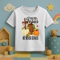 Fall For Jesus He Never Leaves Christian Autumn Thanksgiving  Toddler T-Shirt thumb 3