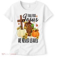 Fall For Jesus He Never Leaves Christian Autumn Thanksgiving  Women's T-Shirt thumb 0