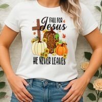 Fall For Jesus He Never Leaves Christian Autumn Thanksgiving  Women's T-Shirt thumb 2