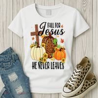 Fall For Jesus He Never Leaves Christian Autumn Thanksgiving  Women's T-Shirt thumb 3