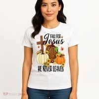 Fall For Jesus He Never Leaves Christian Autumn Thanksgiving  Women's T-Shirt thumb 4