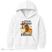 Fall For Jesus He Never Leaves Christian Autumn Thanksgiving  Kids Hoodie thumb 0