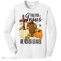 Fall For Jesus He Never Leaves Christian Autumn Thanksgiving  Kids Long Sleeve Shirt thumb 0