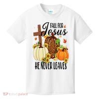 Fall For Jesus He Never Leaves Christian Autumn Thanksgiving  Kids T-Shirt thumb 0