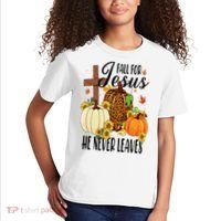 Fall For Jesus He Never Leaves Christian Autumn Thanksgiving  Kids T-Shirt thumb 2
