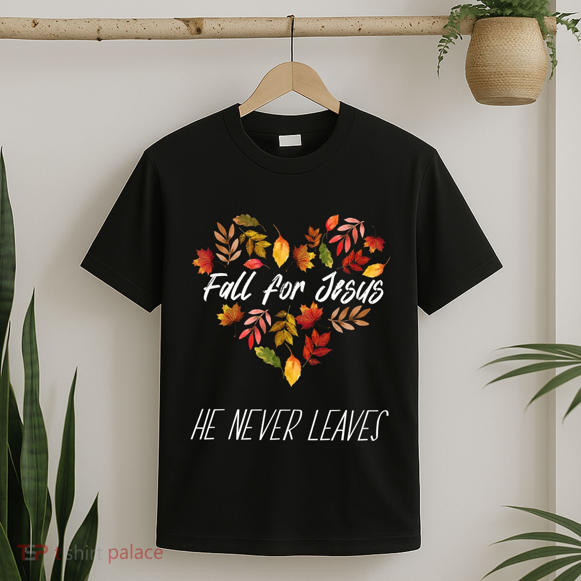 Fall For Jesus He Never Leaves Autumn Religious Christian T-Shirt