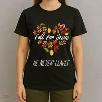 Fall For Jesus He Never Leaves Autumn Religious Christian T-Shirt thumb 4